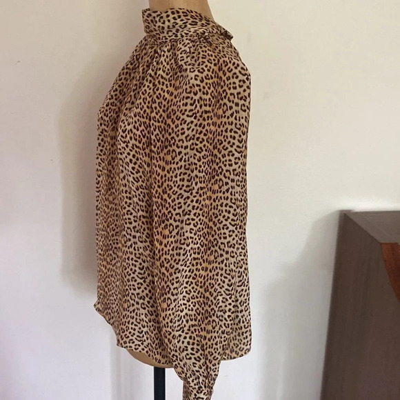 Ramy Brook sz S cheetah 🐆 print silk long sleeve blouse with tie at collar EUC - Picture 4 of 8